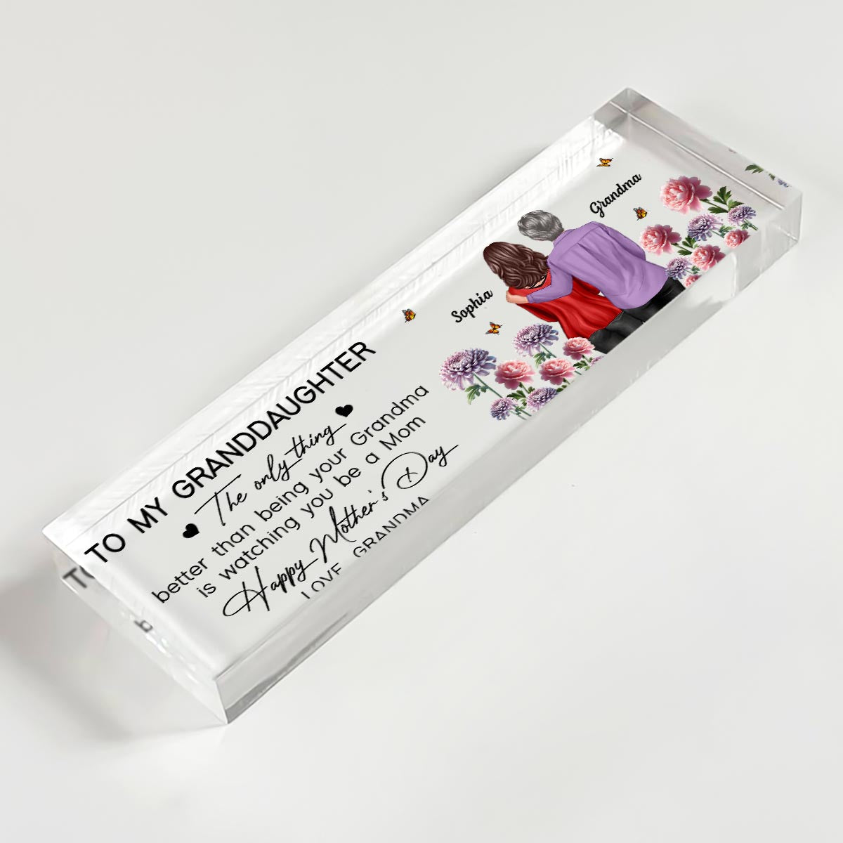 To My Granddaughter From Grandma Happy Mother's Day Birth Flower Personalized Desk Block, Gift For Granddaughter