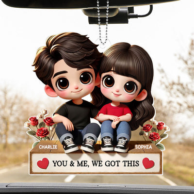 3D Effect Cartoon Couple Sitting Next To Each Other Personalized Acrylic Car Hanger, Anniversary  Gift for him, Gift for her