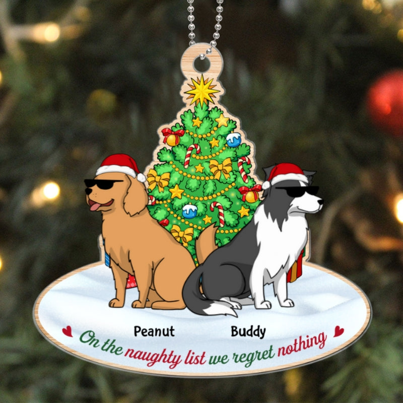 On The Naughty List We Regret Nothing Funny Cartoon Dogs Christmas Tree Personalized Acrylic Ornament