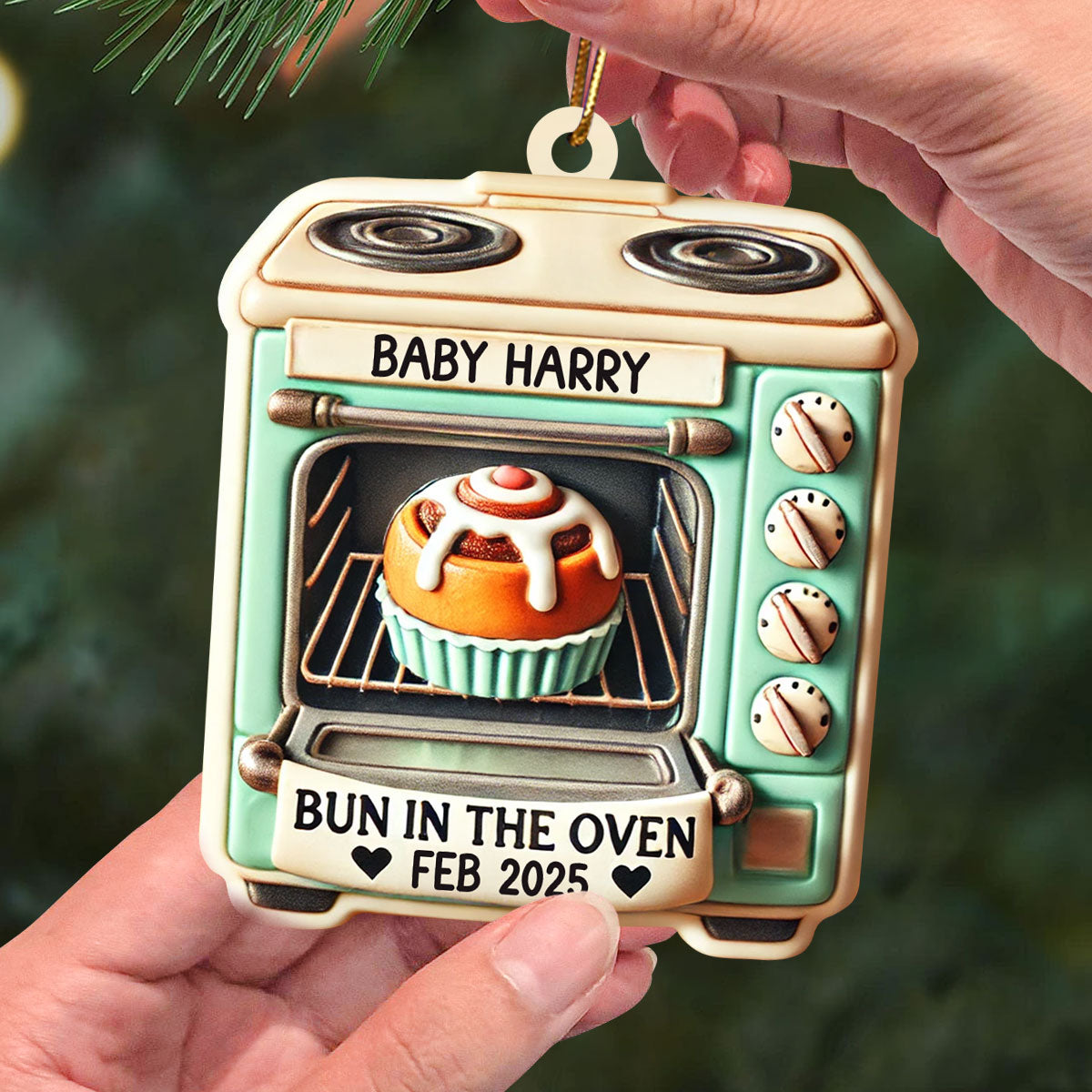 Vintage Bun In The Oven Pregnancy Announcement Keepsake Christmas Gingerbread 3D Effect Personalized Acrylic Ornament