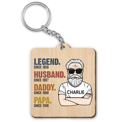 The Legend Grandpa Old Man Personalized Wooden Keychain