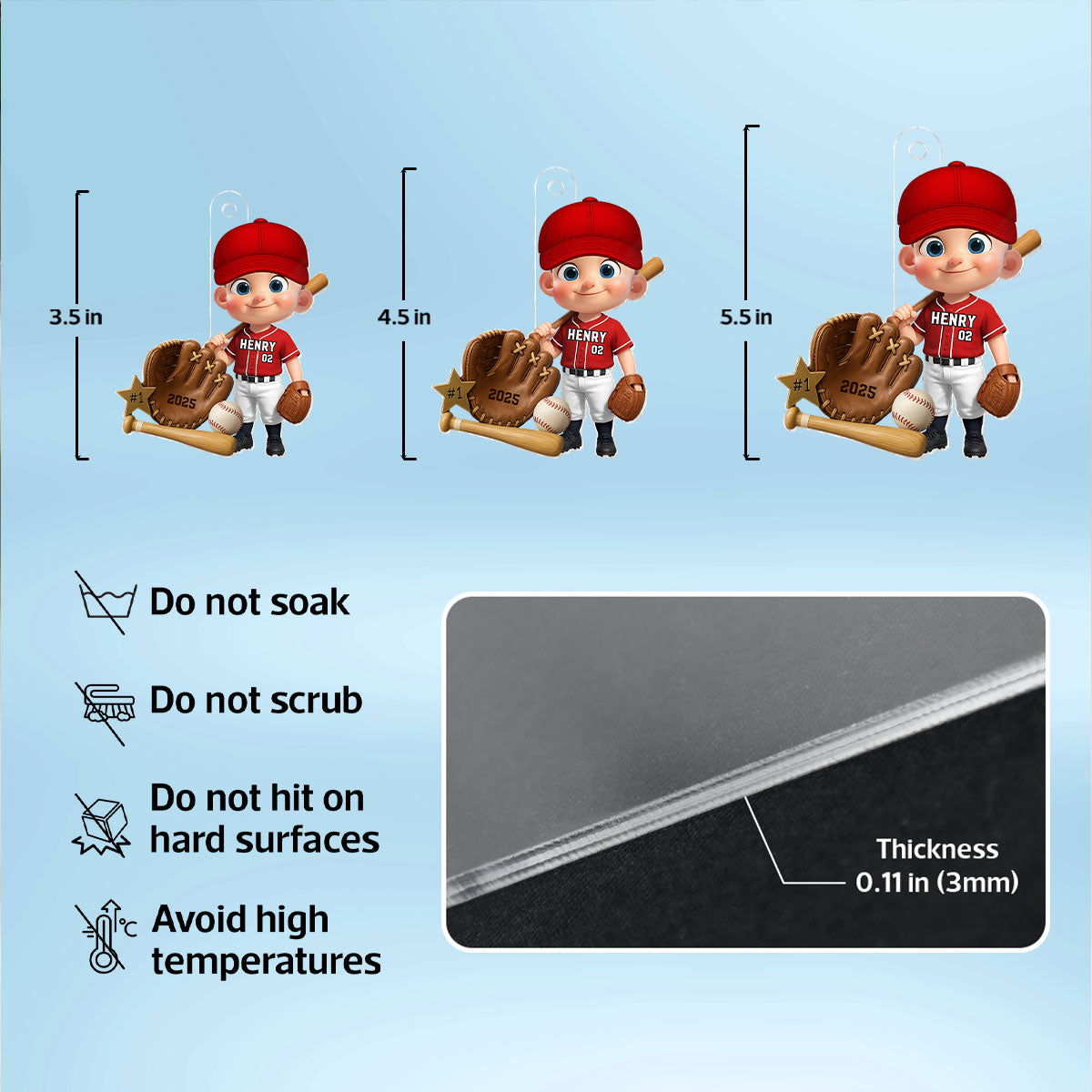Baseball Player With Baseball Mitt Bat Ball - Personalized Acrylic Ornament - Gift For Kids, Grandkids