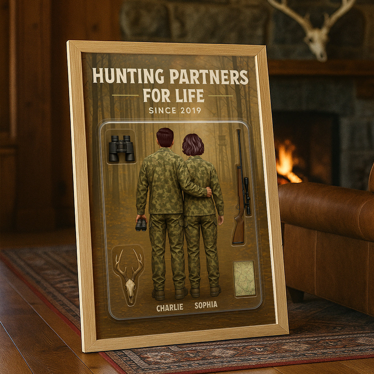 3D Effect Custom Figure Couple Hunting Partners For Life Personalized Poster