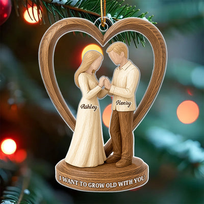 Couple Wedding Wooden Figurines - Personalized Acrylic Ornament - Heartwarming Christmas Gift For Him, For Her, For Couple