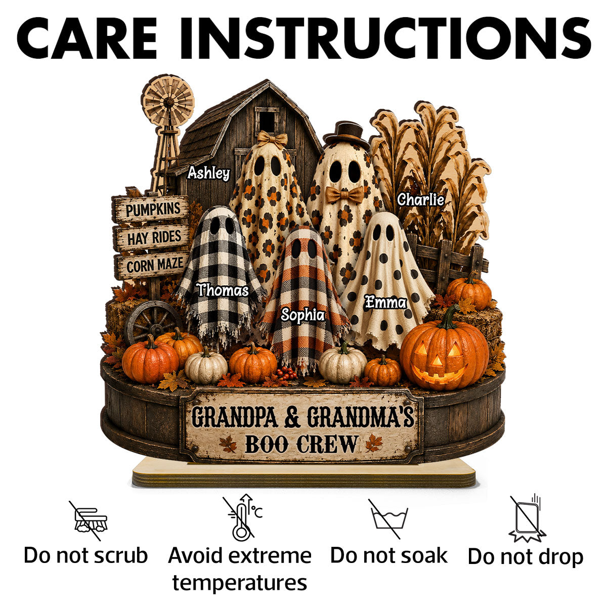 Grandma Grandpa's Boo Crew Pumpkin Patch - Personalized 2-Layered Wooden Plaque - Halloween Fall Decor for Grandparents