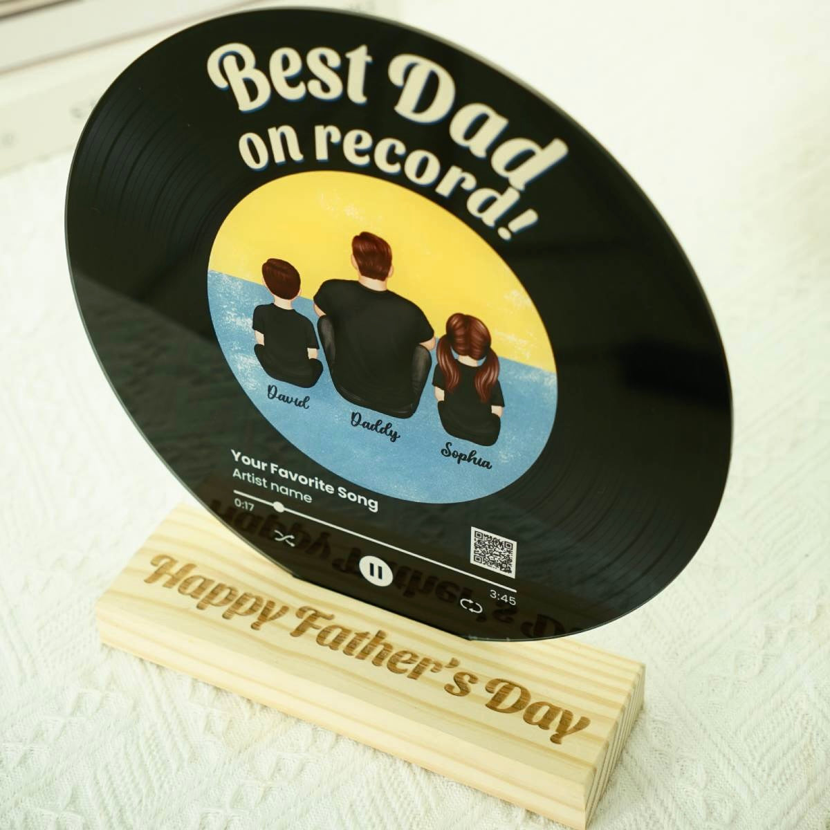 Retro Best Dad On Record Favorite Song Scannable QR Code Personalized Acrylic Record Plaque, Father's Day Gift For Dad