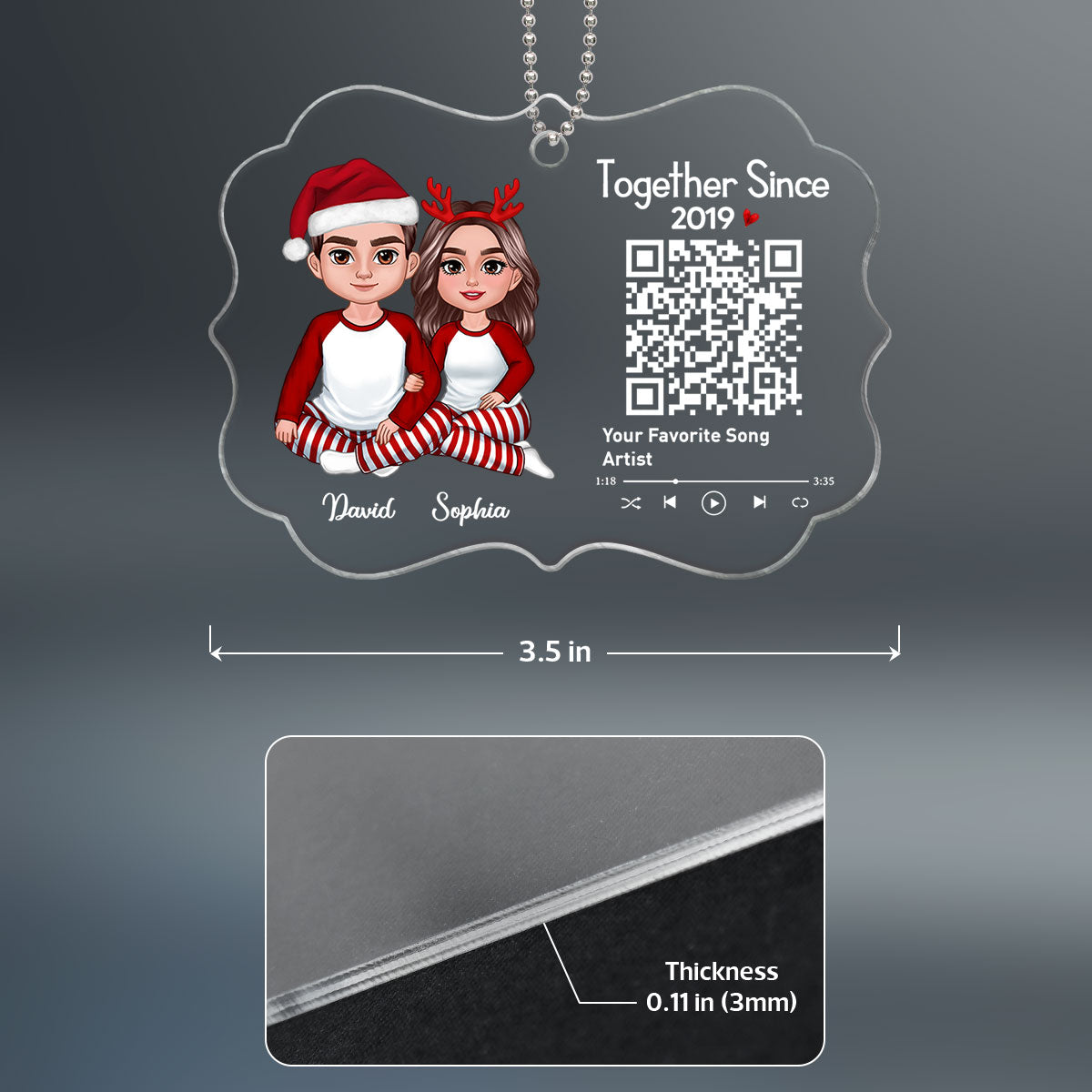 Couple Sitting Together Favorite Song QR Code Personalized Acrylic Ornament