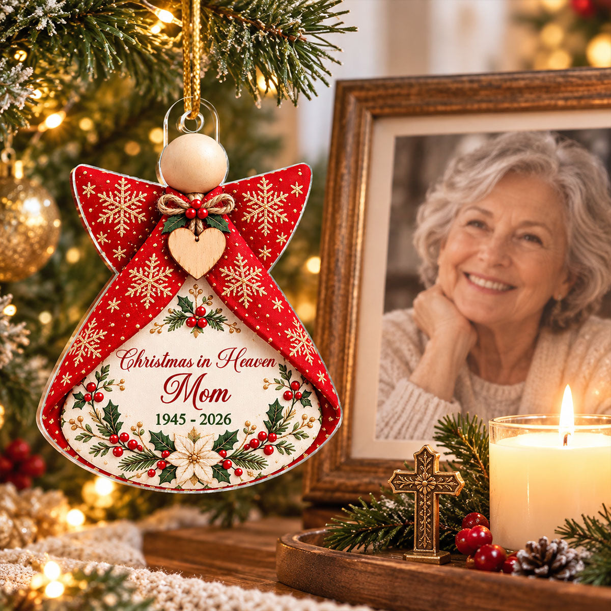 Christmas in Heaven Memorial Angel - Personalized Acrylic Ornament - Remembrance Gift, Sympathy Gift For Family