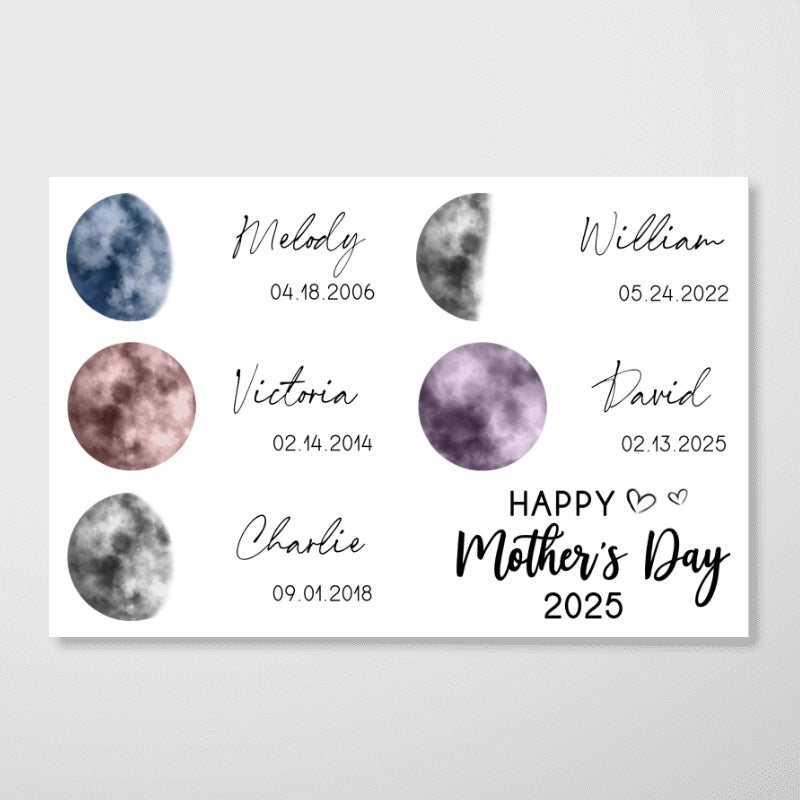 Colorful Birth Moon Phase The Day You Become Mom Grandma Personalized Poster, Gift