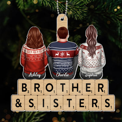 Brothers Sisters Siblings Sitting Back View Personalized Acrylic Ornament