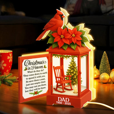 Christmas In Heaven Red Lantern - Personalized Light Box - Christmas Gift For Loss Of Loved Ones