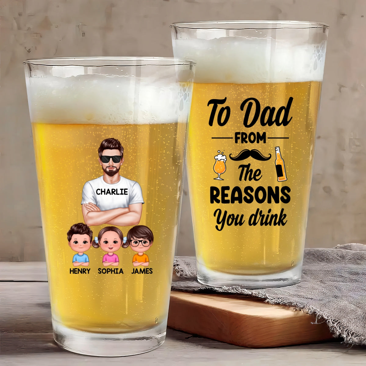 To Dad From The Reasons You Drink Personalized Beer Glass, Funny Birthday Gift For Dad