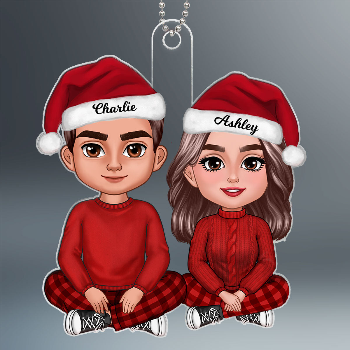 Doll Couple Sitting Crossed Leg Christmas Gift Personalized Acrylic Ornament
