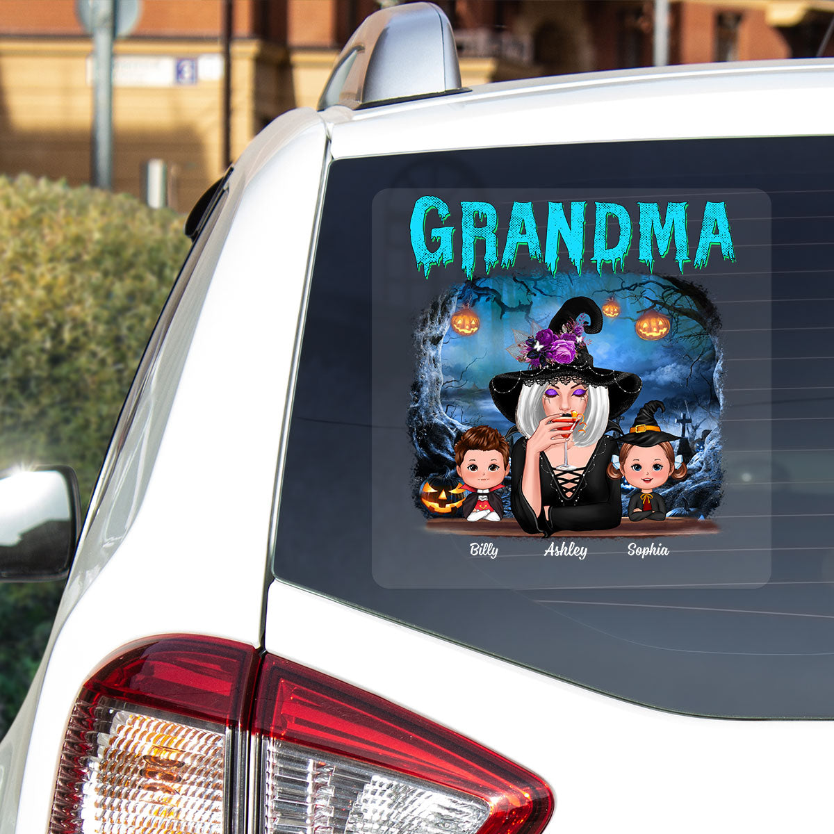 Halloween Night Grandma Witch And Grandkids Personalized Decal, Halloween Decor