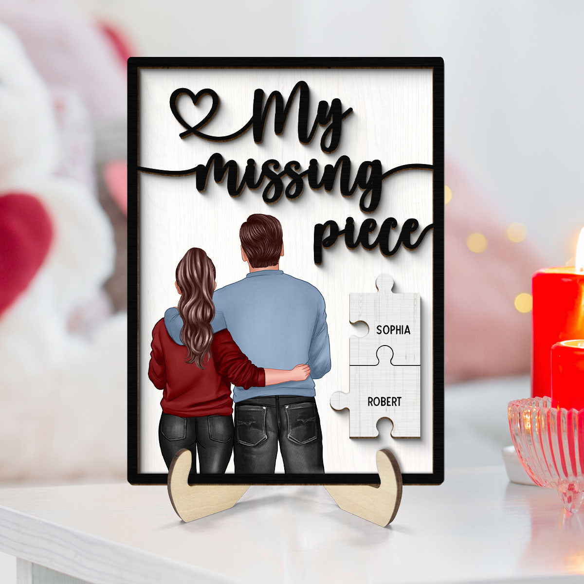 My Missing Piece Couple Standing Back View Valentine‘s Day Gift For Her Gift For Him Personalized 2-Layer Wooden Plaque