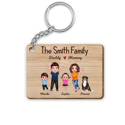 Happy Doll Whole Family Couple Kids Dogs Cats Personalized Wooden Keychain