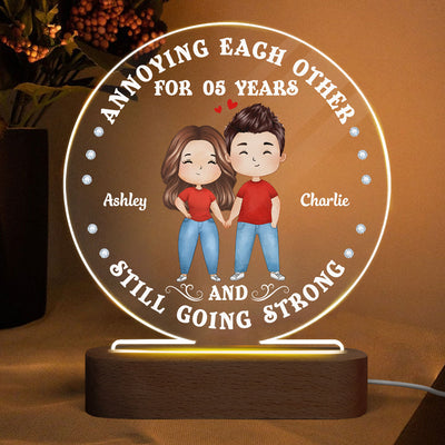 Watercolor Couple Annoying Each Other Funny Personalized Circle LED Lamp Night Light