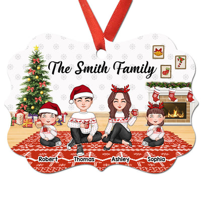 Christmas Cute Family Sitting In House Personalized Christmas Ornament