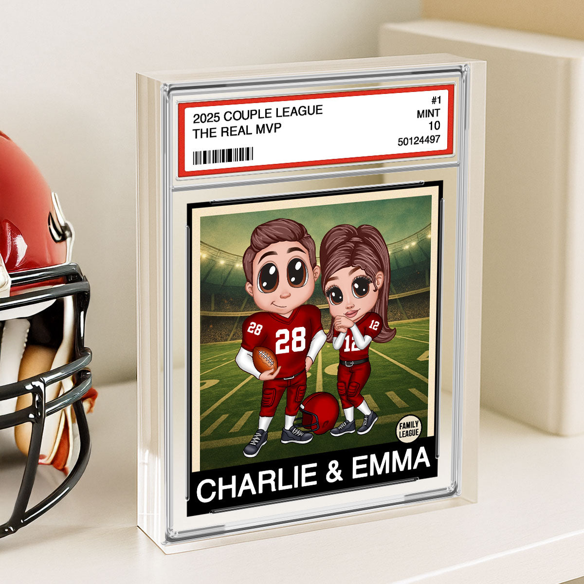 Y2K Football Couple Trading Card Style Personalized Acrylic Block