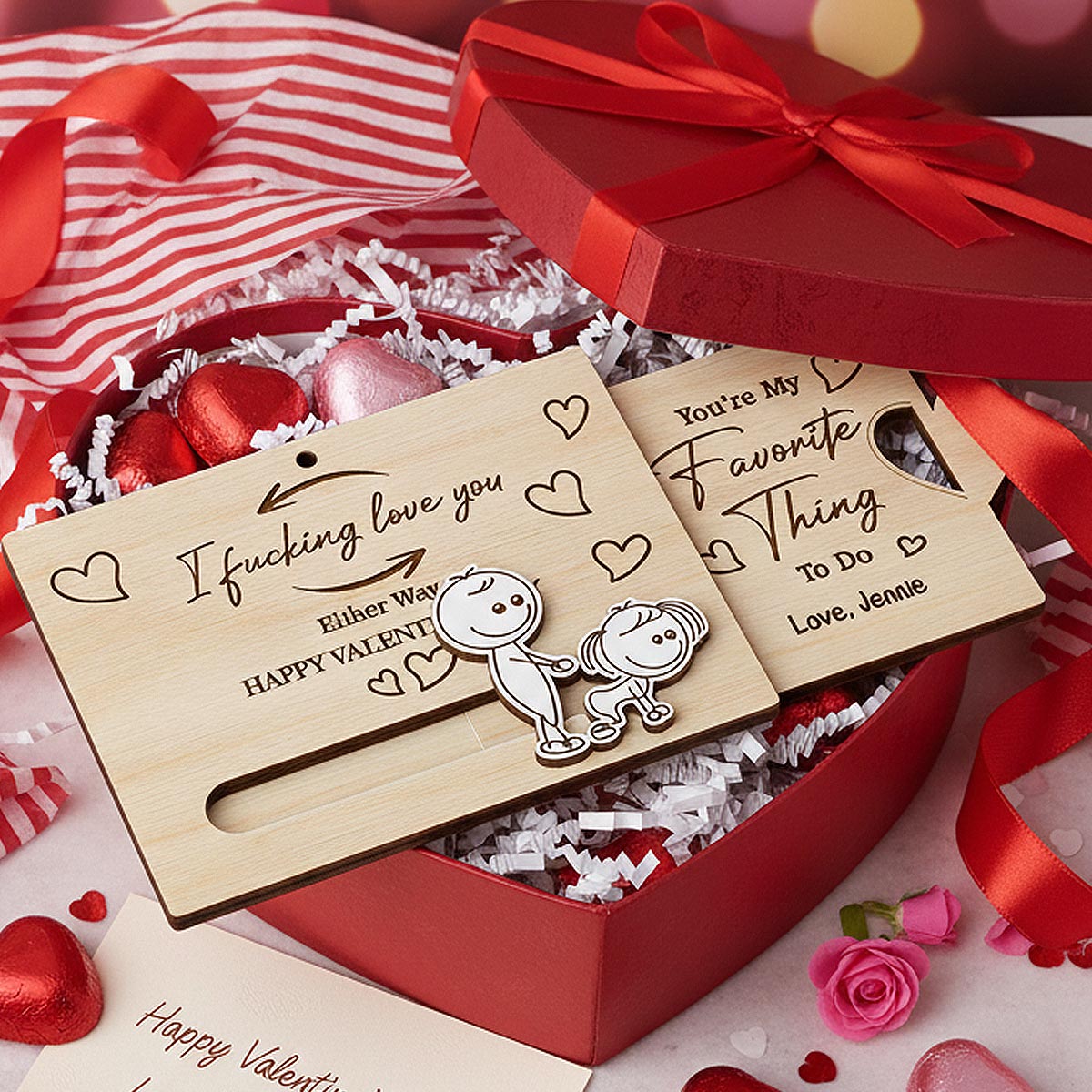I Fcking Love You Funny Inappropriate Couple - Personalized Wooden Slider Ornament - Funny Gift For Him, For Her