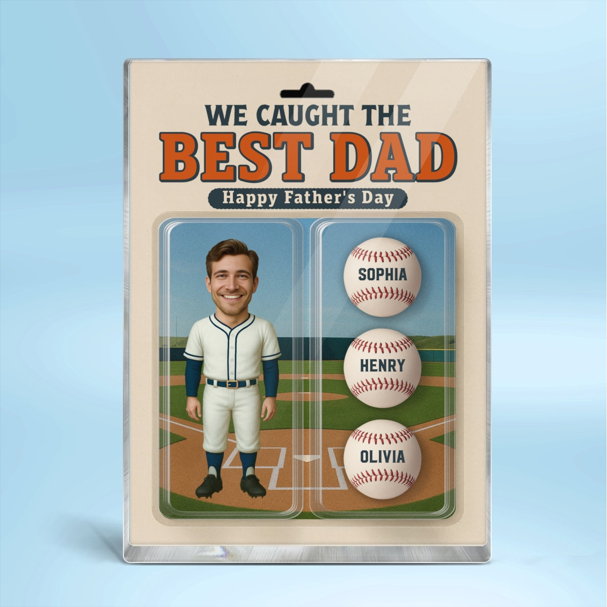 3D Effect Baseball Dad We Caught The Best Dad Custom Figure Personalized Rectangle Flat Acrylic Block Plaque