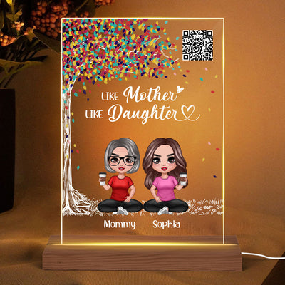 Colorful Tree Like Mother Like Daughters Doll Mom And Daughters Sitting Favorite Song Scannable QR Code Personalized Rectangle Acrylic Plaque LED Night Light
