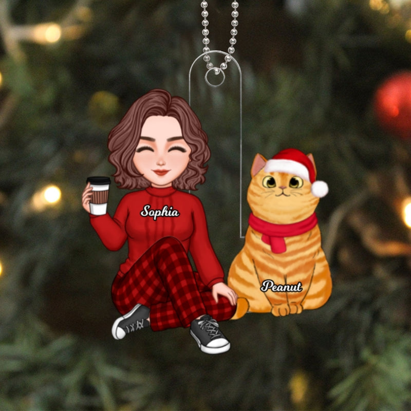 Cute Man Woman Cat Mom Cat Dad Christmas Gift For Cat Mom Cat Dad Personalized Acrylic Ornament