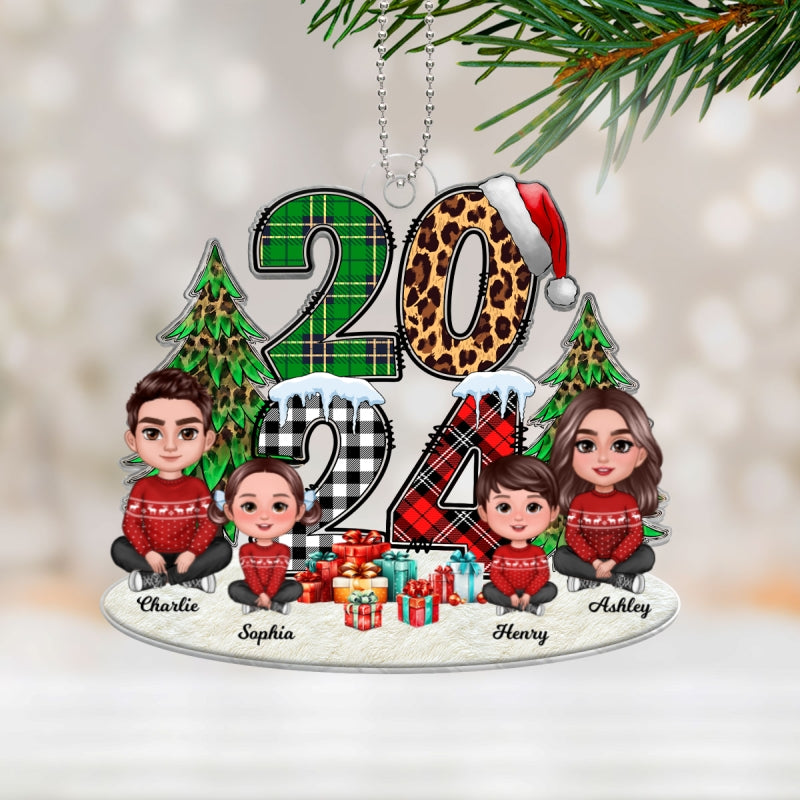 Christmas Family Sitting 2024 Stacked Pattern - Personalized Acrylic Ornament