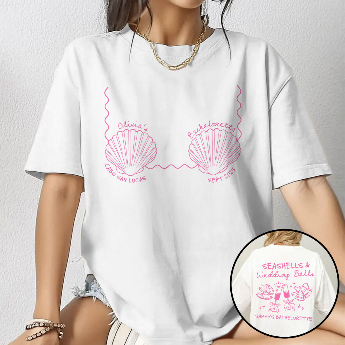 Seashells & Wedding Bells Beach Coastal Bachelorette Party Favors Personalized Matching Shirt