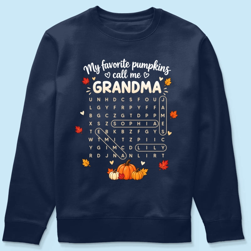 Favorite Pumpkins Call Me Grandma Word Search Puzzle - Personalized Shirt - Fall Season Gift For Grandma