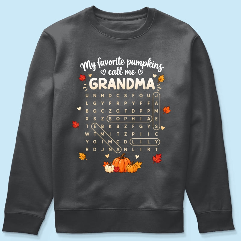 Favorite Pumpkins Call Me Grandma Word Search Puzzle - Personalized Shirt - Fall Season Gift For Grandma