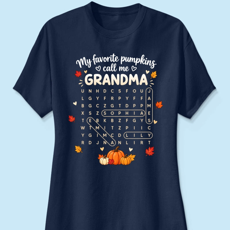 Favorite Pumpkins Call Me Grandma Word Search Puzzle - Personalized Shirt - Fall Season Gift For Grandma