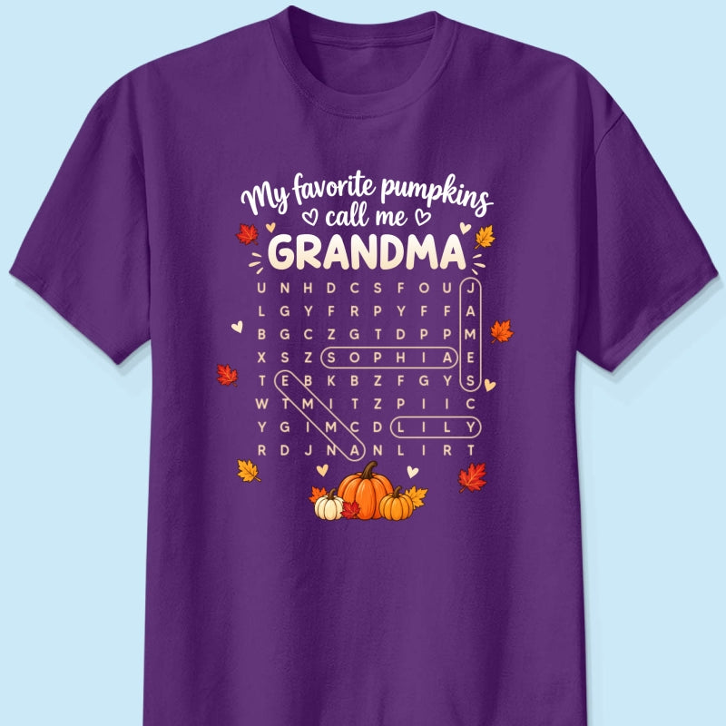 Favorite Pumpkins Call Me Grandma Word Search Puzzle - Personalized Shirt - Fall Season Gift For Grandma