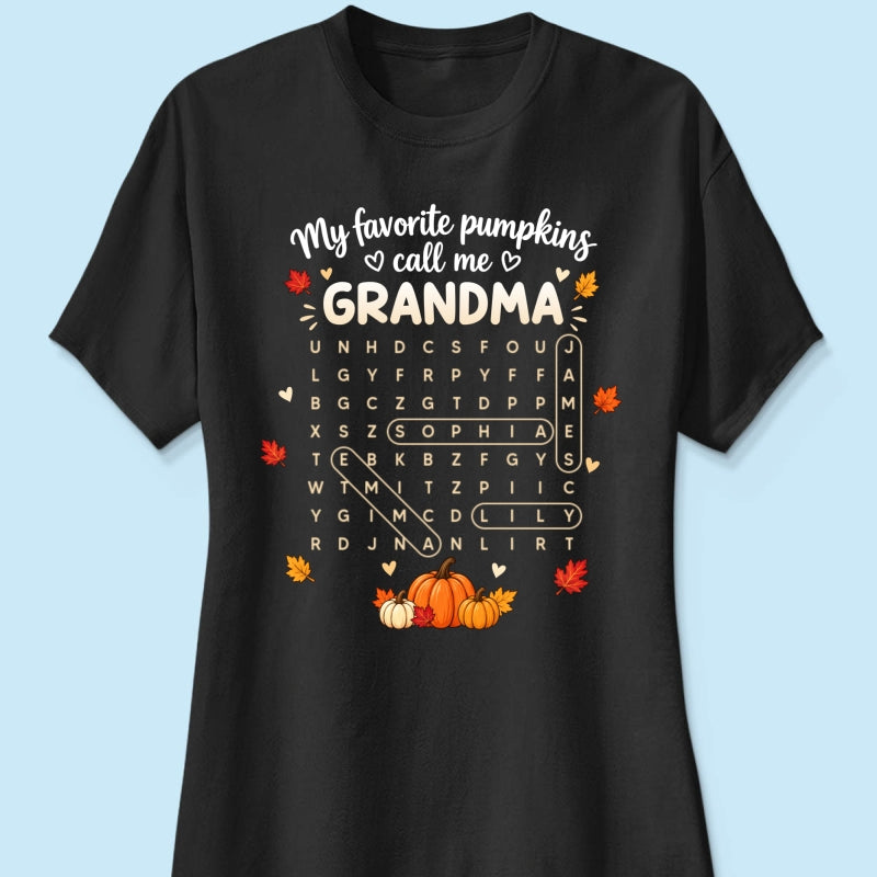 Favorite Pumpkins Call Me Grandma Word Search Puzzle - Personalized Shirt - Fall Season Gift For Grandma