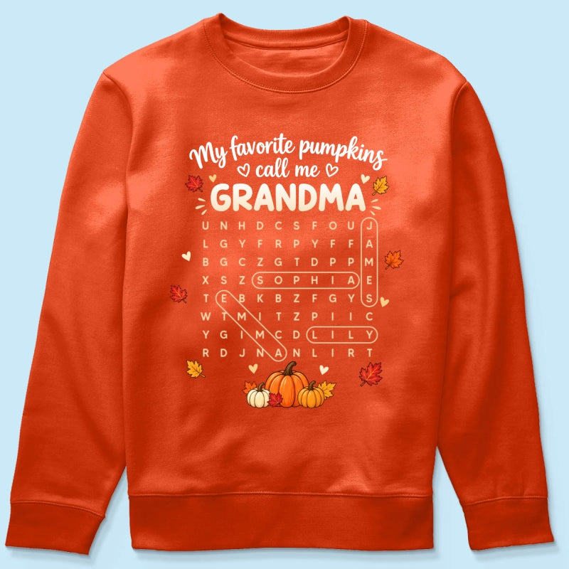 Favorite Pumpkins Call Me Grandma Word Search Puzzle - Personalized Shirt - Fall Season Gift For Grandma