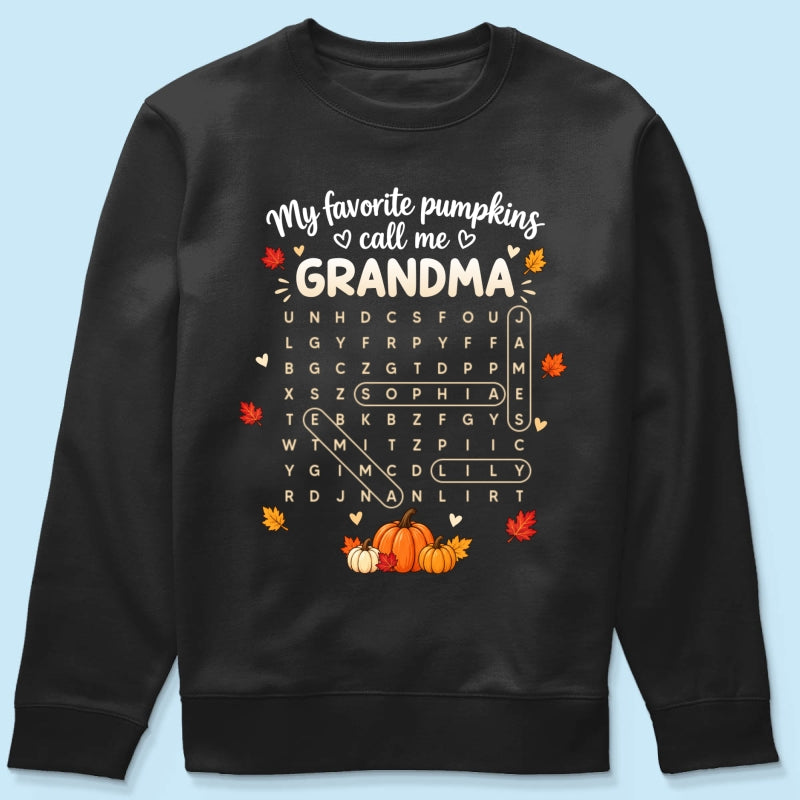 Favorite Pumpkins Call Me Grandma Word Search Puzzle - Personalized Shirt - Fall Season Gift For Grandma