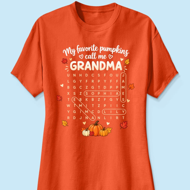 Favorite Pumpkins Call Me Grandma Word Search Puzzle - Personalized Shirt - Fall Season Gift For Grandma