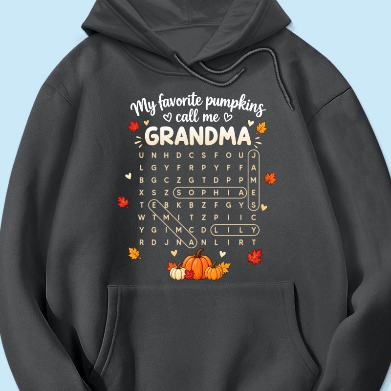 Favorite Pumpkins Call Me Grandma Word Search Puzzle - Personalized Shirt - Fall Season Gift For Grandma