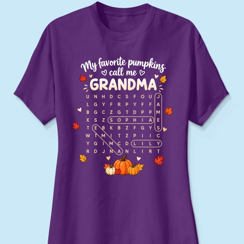 Favorite Pumpkins Call Me Grandma Word Search Puzzle - Personalized Shirt - Fall Season Gift For Grandma