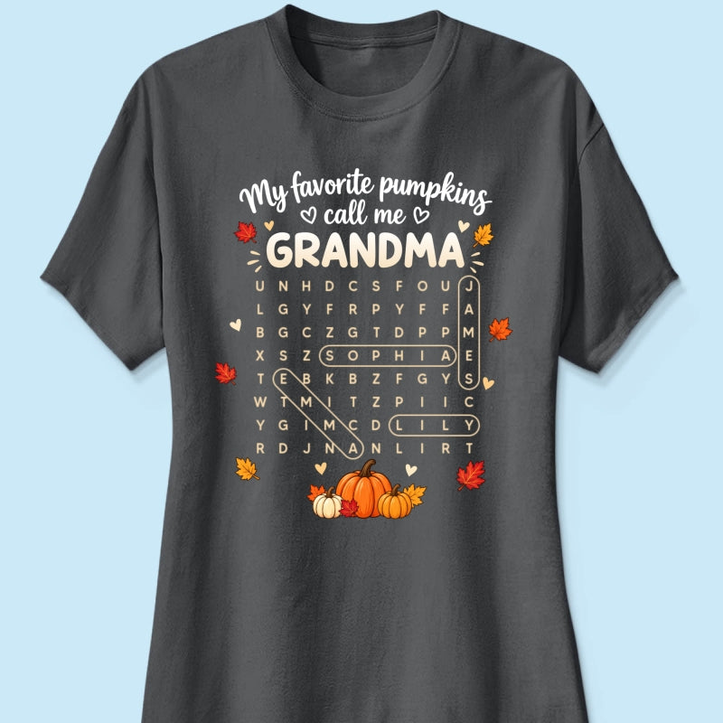 Favorite Pumpkins Call Me Grandma Word Search Puzzle - Personalized Shirt - Fall Season Gift For Grandma