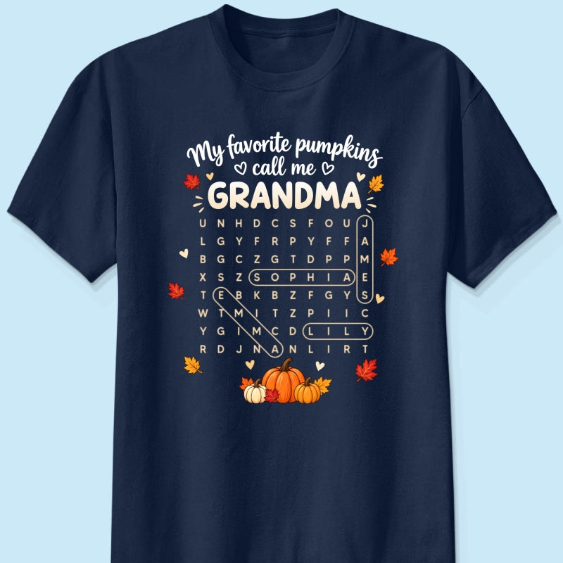 Favorite Pumpkins Call Me Grandma Word Search Puzzle - Personalized Shirt - Fall Season Gift For Grandma
