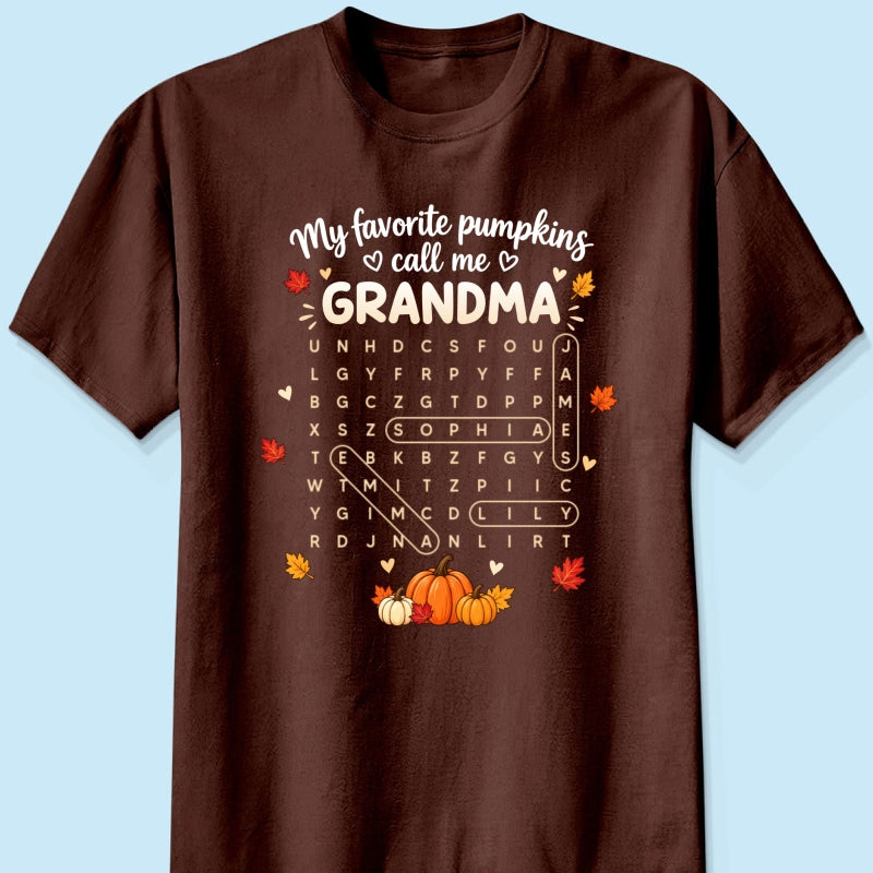 Favorite Pumpkins Call Me Grandma Word Search Puzzle - Personalized Shirt - Fall Season Gift For Grandma