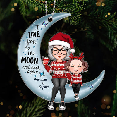 Cute Grandma Grandkid Sitting Love To The Moon Gift For Granddaughter Grandson Personalized Acrylic Ornament