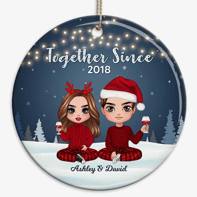 Christmas Night Light Doll Couple Personalized Circle Ornament