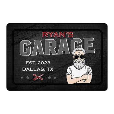His Garage Old Man Young Man Personalized Garage Doormat