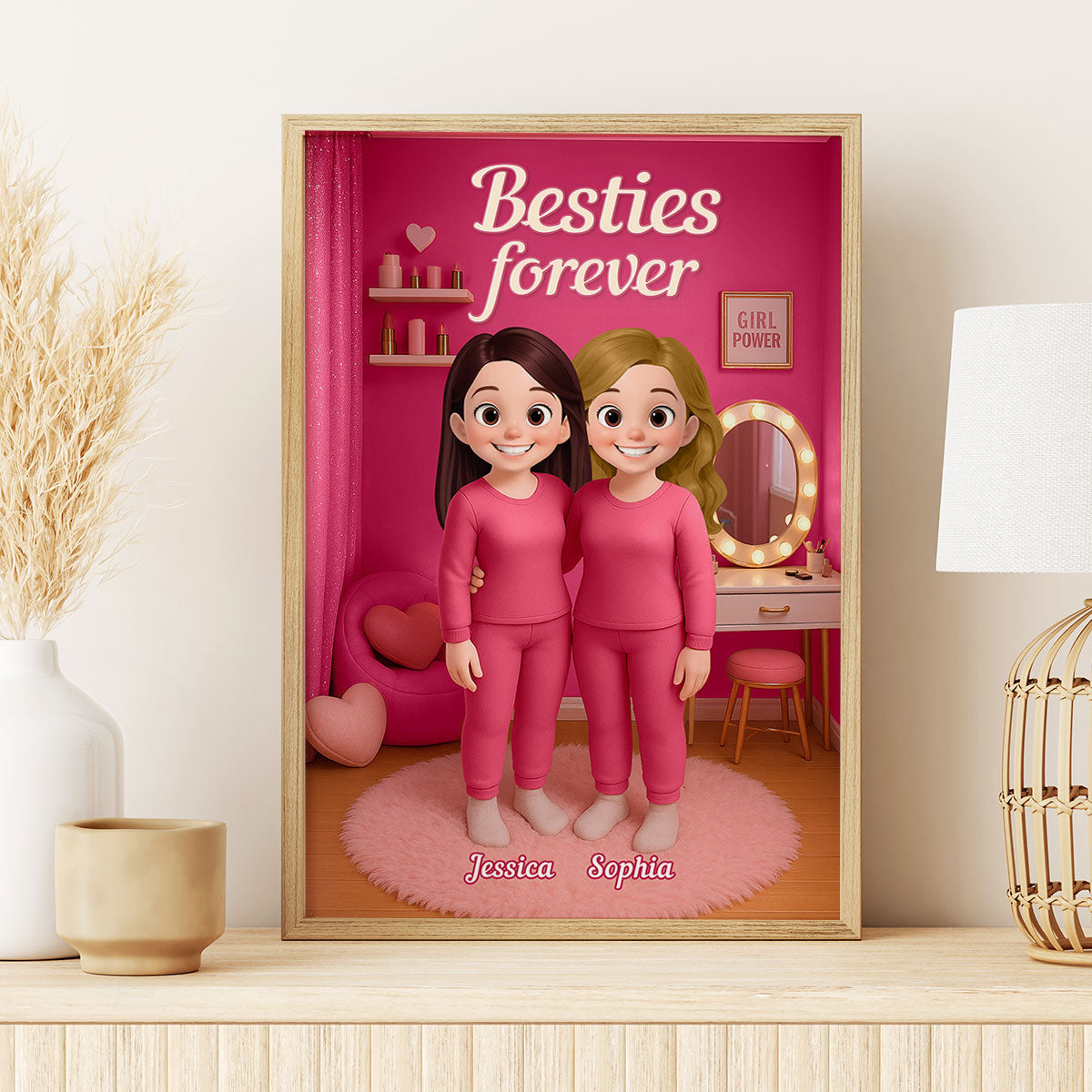 3D Effect Besties Pink Tone Dream Dollhouse Personalized Poster