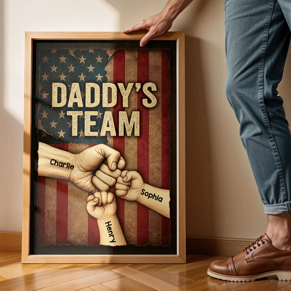 Daddy's Team Fist Bump Metal Plate Vintage Personalized Poster, Father's Day Gift for Dad