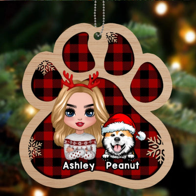 Dog Mom Dog Dad Paw Shape Christmas Personalized Wooden Ornament