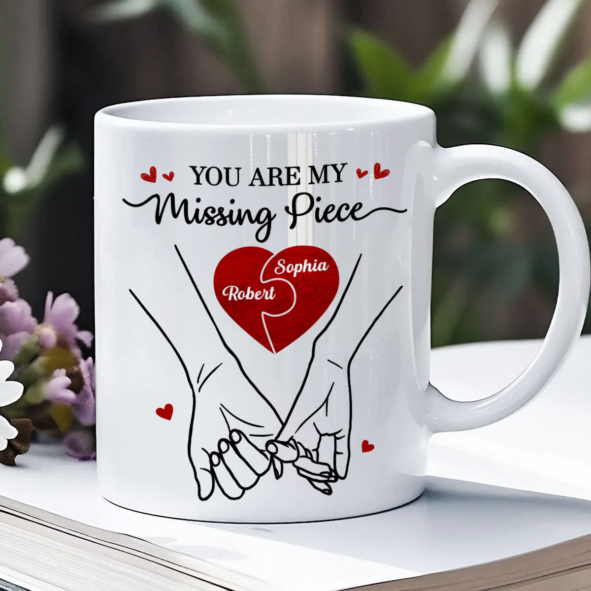 You Are My Missing Piece Couple Hands Outline Anniversary Gift  Gift Personalized Mug