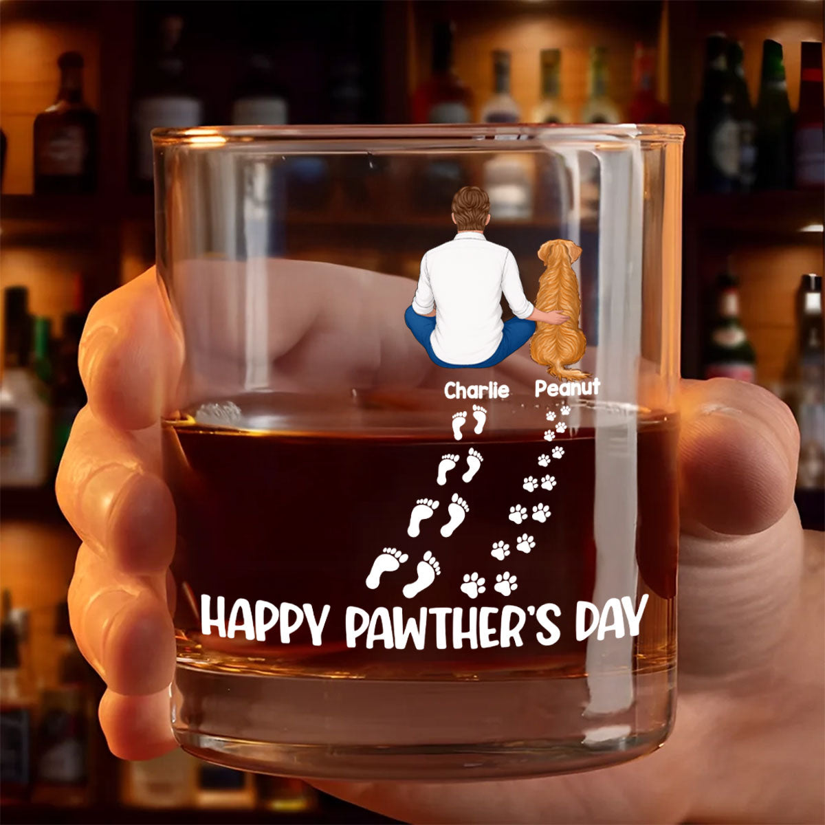 Happy Pawther's Day Dog Dad Personalized Wine Glass, Father's Day Gift for Dog Dads